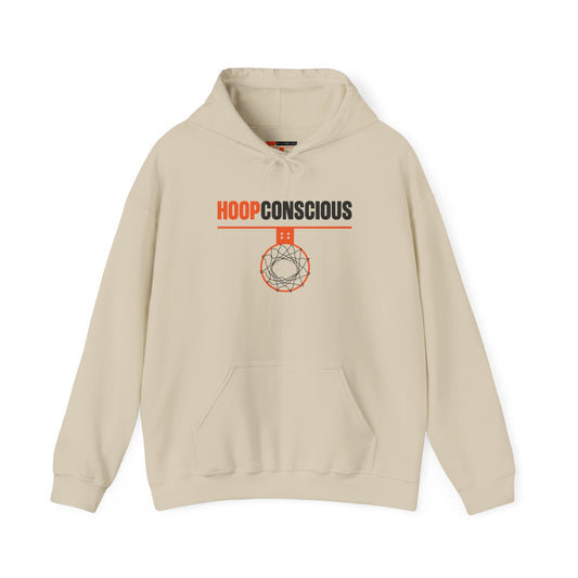 Cozy Hooded Sweatshirt with HOOP CONSCIOUS Design Sand Color - Hoop Conscious